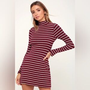 Lulu's Burgundy and White Striped Long Sleeve Dress